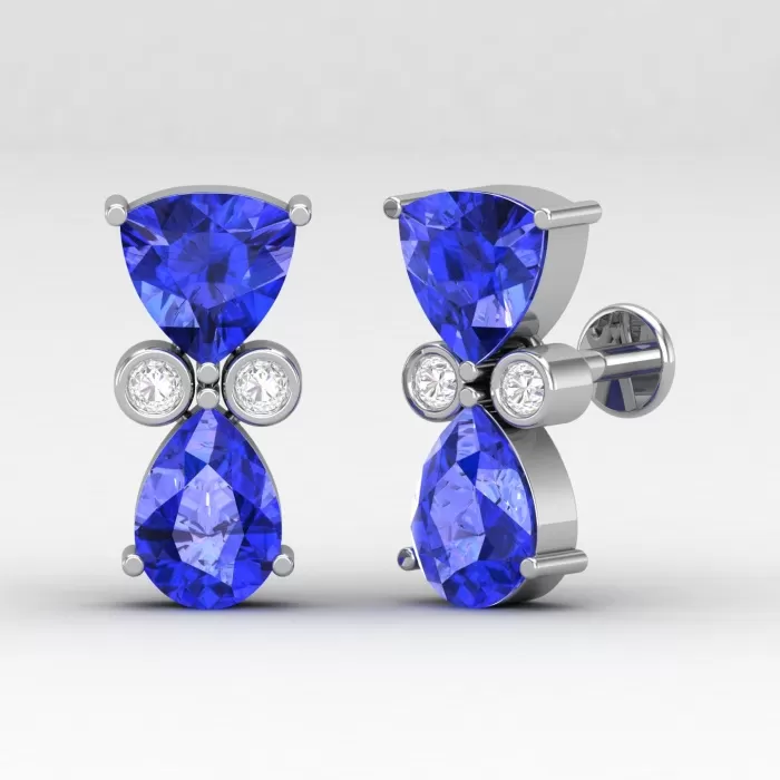 14K Dainty Tanzanite Stud Earrings, Art Nouveau Style Earrings, Handmade Jewelry, Gift For Women, December Birthstone Earrings, Trillion Cut | Save 33% - Rajasthan Living 11