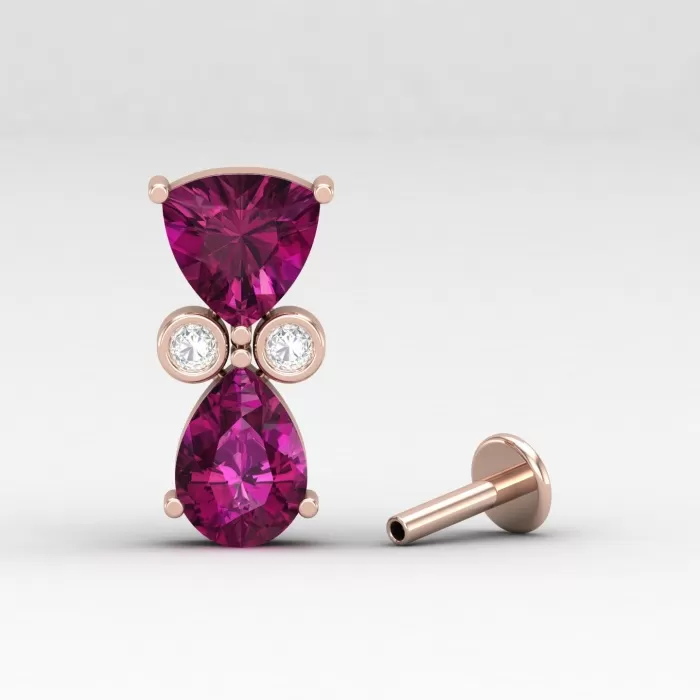 14K Rhodolite Garnet Stud Earrings, Dainty Diamond and Gold Stud Earrings, Handmade Jewelry, Gemstone Earrings, Party Jewelry, Gift For Her | Save 33% - Rajasthan Living 7