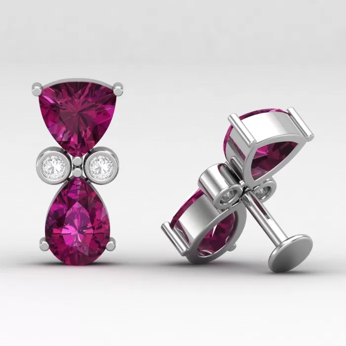 14K Rhodolite Garnet Stud Earrings, Dainty Diamond and Gold Stud Earrings, Handmade Jewelry, Gemstone Earrings, Party Jewelry, Gift For Her | Save 33% - Rajasthan Living 12
