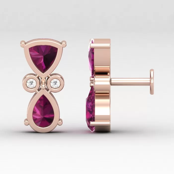 14K Rhodolite Garnet Stud Earrings, Dainty Diamond and Gold Stud Earrings, Handmade Jewelry, Gemstone Earrings, Party Jewelry, Gift For Her | Save 33% - Rajasthan Living 13