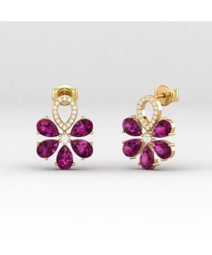 Dainty Rhodolite Garnet Drop Earrings, 14K Handmade Earrings, Gift For Women, Anniversary Gift, Birthstone Earrings, Party Jewelry, Garnet | Save 33% - Rajasthan Living 3