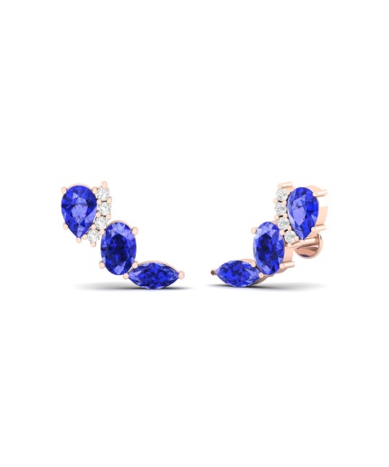 14K Dainty Natural Tanzanite Climber Earrings, Gold Ear Climber Stud Earrings For Women, Everyday Gemstone Earring For Her, Tanzanite Studs | Save 33% - Rajasthan Living 3