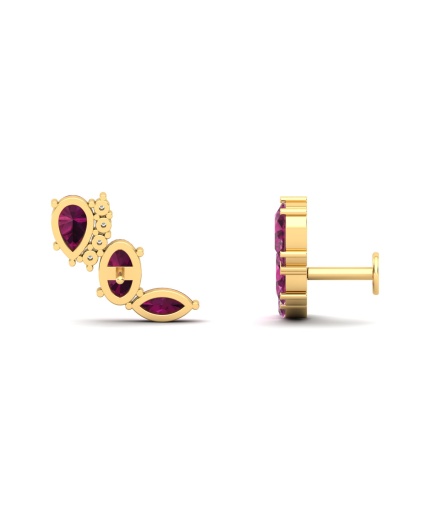 Rhodolite Garnet 14K Dainty Climber Earring, Everyday Gemstone Earring For Her, Gold Ear Climber Stud Earrings For Women | Save 33% - Rajasthan Living 3