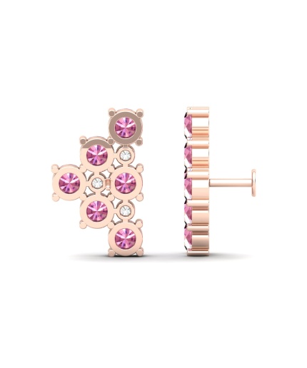 Dainty Pink Spinel 14K Climber Earrings, Everyday Gemstone Earring For Her, Gold Ear Climber Studs For Women, August Birthstone Jewelry | Save 33% - Rajasthan Living 3