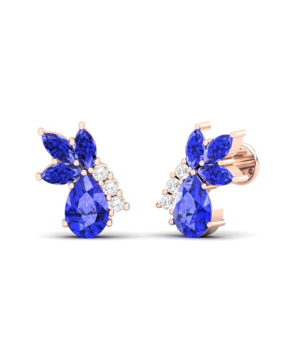 14K Dainty Natural Tanzanite Stud Earrings, Gold Stud Earrings For Women, Everyday Gemstone Earring For Her,  Birthstone Jewelry | Save 33% - Rajasthan Living 3