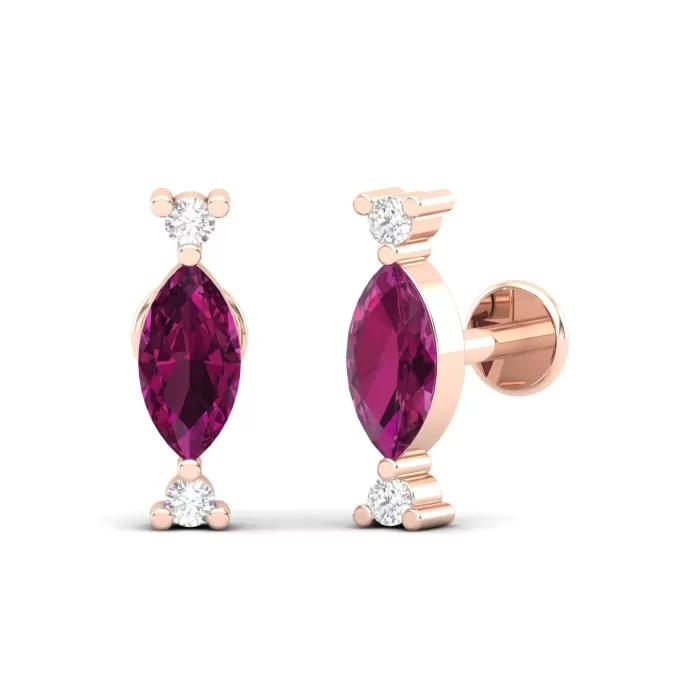Rhodolite Garnet 14K Stud Earrings, Dainty Gold Stud Earrings For Women, Everyday Gemstone Earring For Her, January Birthstone Earrings | Save 33% - Rajasthan Living 6