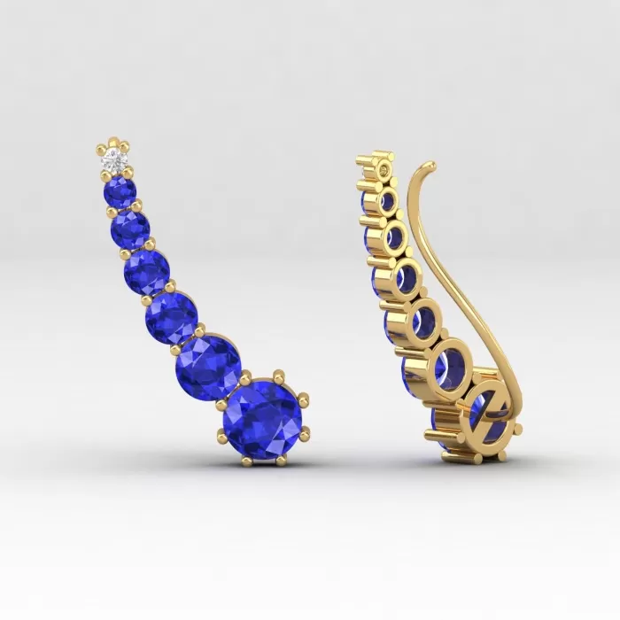 14K Dainty Natural Tanzanite Climber Earrings, Gold Stud Earrings For Women, Everyday Gemstone Earring For Her, December Birthstone Earrings | Save 33% - Rajasthan Living 11