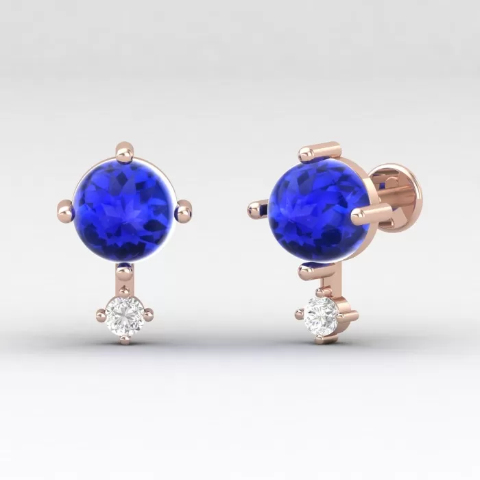 14K Dainty Natural Tanzanite Stud Earrings, Gold Stud Earrings For Women, Everyday Gemstone Earring For Her | Save 33% - Rajasthan Living 11