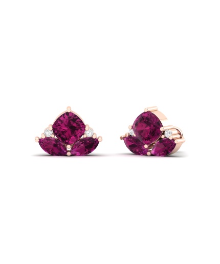 Rhodolite Garnet 14K Stud Earrings, Dainty Gold Stud Earrings For Women, Everyday Gemstone Earring For Her, January Birthstone Jewelry | Save 33% - Rajasthan Living 3