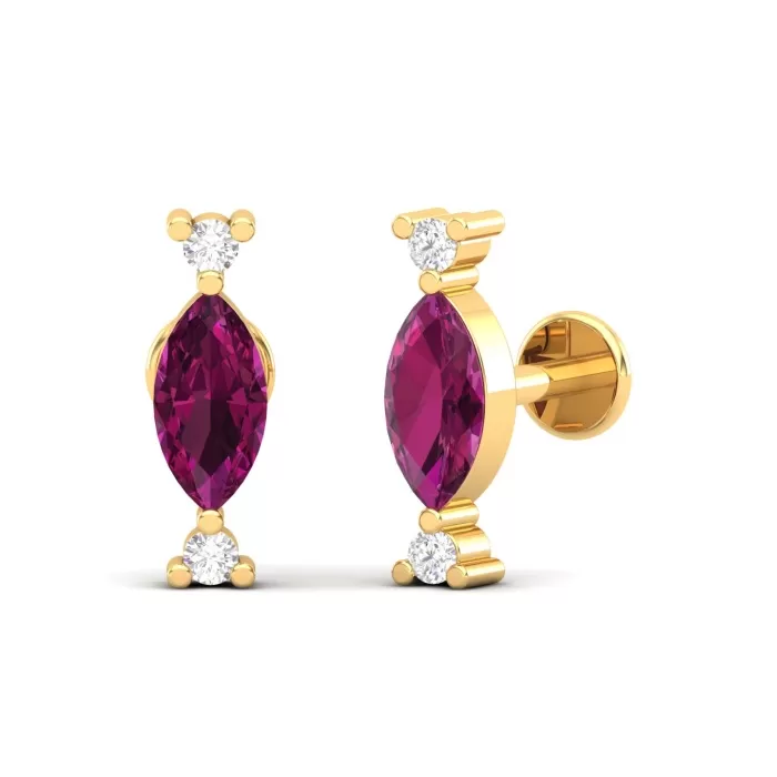 Rhodolite Garnet 14K Stud Earrings, Dainty Gold Stud Earrings For Women, Everyday Gemstone Earring For Her, January Birthstone Earrings | Save 33% - Rajasthan Living 12