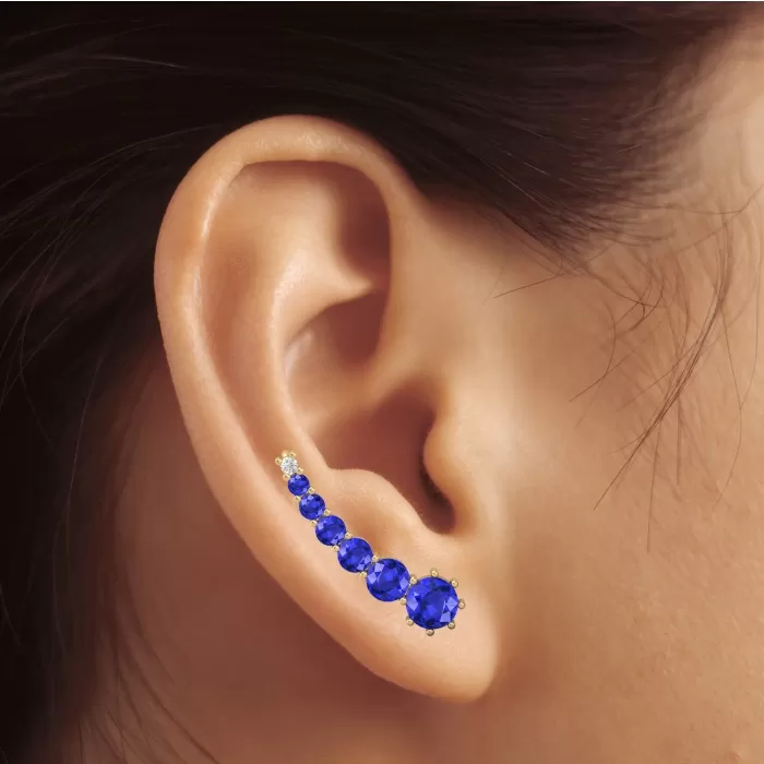 14K Dainty Natural Tanzanite Climber Earrings, Gold Stud Earrings For Women, Everyday Gemstone Earring For Her, December Birthstone Earrings | Save 33% - Rajasthan Living 9