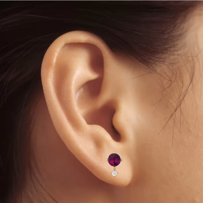 Dainty Rhodolite Garnet Stud Earrings, 14K Gold Stud Earrings For Women, January Birthstone Jewelry, Everyday Gemstone Earring For Her | Save 33% - Rajasthan Living 9