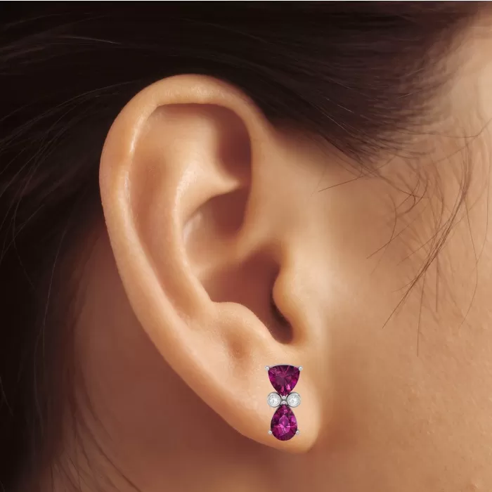 14K Rhodolite Garnet Stud Earrings, Dainty Diamond and Gold Stud Earrings, Handmade Jewelry, Gemstone Earrings, Party Jewelry, Gift For Her | Save 33% - Rajasthan Living 10