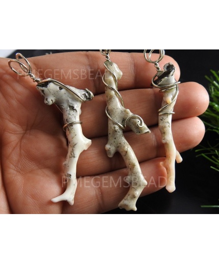 White Coral Natural Rough Stick Pendent,Branches,Wire Wrapping,Metal,Brass,Fashionable Jewelry,One Of A Kind,50-60MM Long Approx CJ-1 | Save 33% - Rajasthan Living