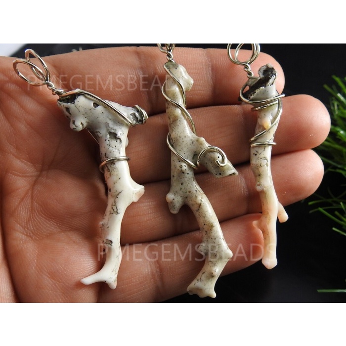 White Coral Natural Rough Stick Pendent,Branches,Wire Wrapping,Metal,Brass,Fashionable Jewelry,One Of A Kind,50-60MM Long Approx CJ-1 | Save 33% - Rajasthan Living 5