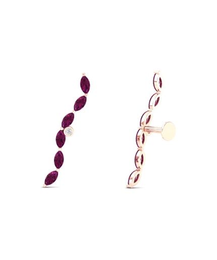 Natural Rhodolite Garnet 14K Dainty Climber Earrings, Everyday Gemstone Earring For Her, Gold Ear Climber Stud Earrings For Women, Party Gem | Save 33% - Rajasthan Living 3