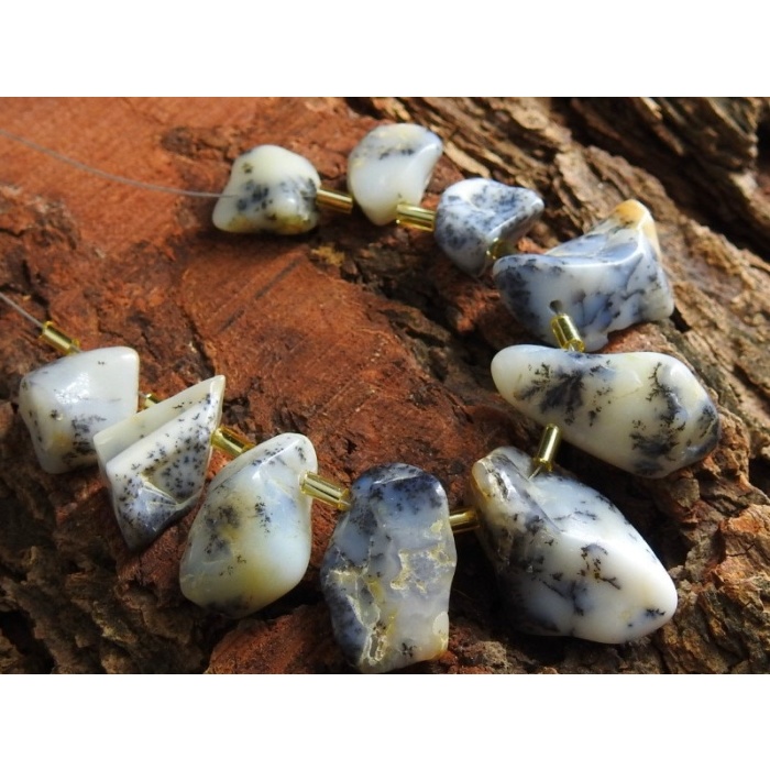 Dendritic Opal Rough Bead,Briolettes,Loose Raw Stone,10Piece Strand 26X17To13X10MM Approx,100%Natural,Wholesale Price,New Arrival R5 | Save 33% - Rajasthan Living 5