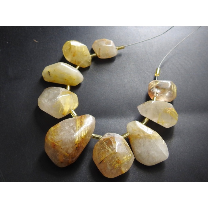 Golden Rutile Quartz Briolette,Faceted,Fancy Tumble,Side Drill,Nugget,Loose Stone 100%Natural 9Piece Strand 30X19To16X12MM Approx BR8 | Save 33% - Rajasthan Living 9