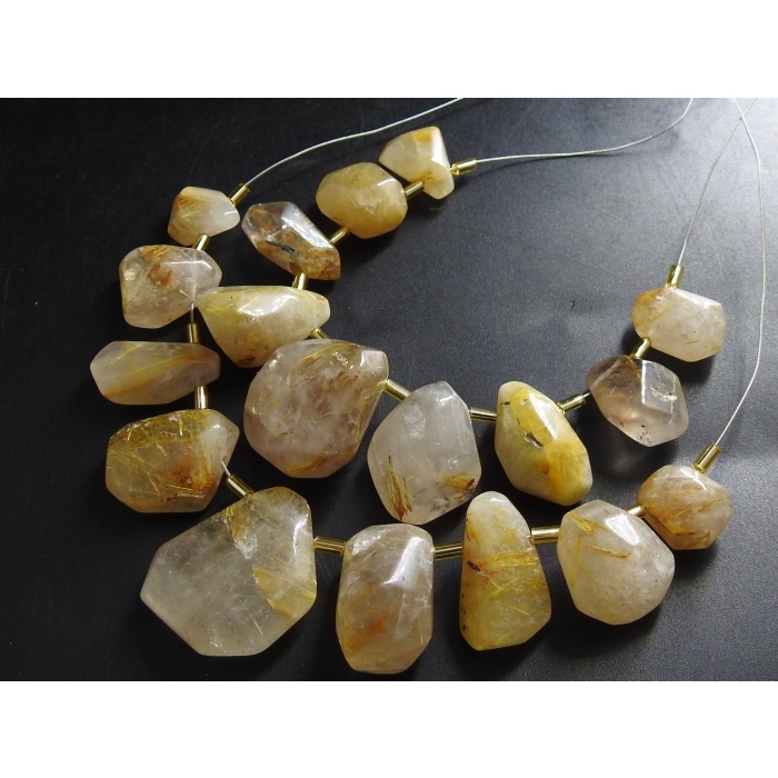 Golden Rutile Quartz Briolette,Faceted,Fancy Tumble,Side Drill,Nugget,Loose Stone 100%Natural 9Piece Strand 30X19To16X12MM Approx BR8 | Save 33% - Rajasthan Living 5