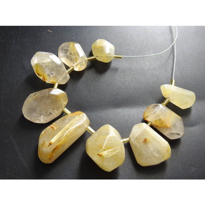 Golden Rutile Quartz Briolette,Faceted,Fancy Tumble,Side Drill,Nugget,Loose Stone 100%Natural 9Piece Strand 30X19To16X12MM Approx BR8 | Save 33% - Rajasthan Living 7