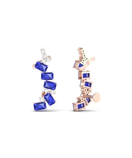 14K Dainty Natural Tanzanite Climber Stud Earrings, Gold Stud Earring For Women, Everyday Gemstone Earrings For Her, December Birthstone | Save 33% - Rajasthan Living 3