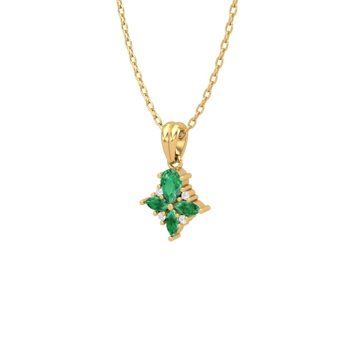 14K Solid Gold Natural Emerald Designer Necklace, Diamond Pendant For Her, Gold Necklaces For Women, May Birthstone Handmade Pendant Charms | Save 33% - Rajasthan Living 12