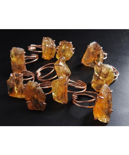 Citrine Natural Rough Rings,Wire Wrapping,Copper,Adjustable,Wire-Wrapped,Minerals Stone,One Of A Kind,Wholesaler,Supplies 20-22MM Long CJ-1 | Save 33% - Rajasthan Living 7