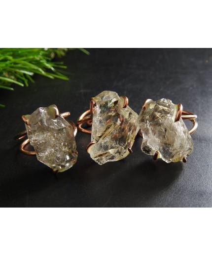 Herkimer Diamond Natural Crystal Rough Ring,Wire Wrapping,Copper,Adjustable,Wire-Wrapped,Minerals Stone,One Of A Kind 20-22MM Long CJ-1 | Save 33% - Rajasthan Living