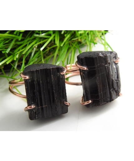 Black Tourmaline Natural Crystal Rough Rings,Wire Wrapping,Copper,Adjustable,Wire-Wrapped,Minerals Stone,One Of A Kind 20-22MM Long CJ-1 | Save 33% - Rajasthan Living