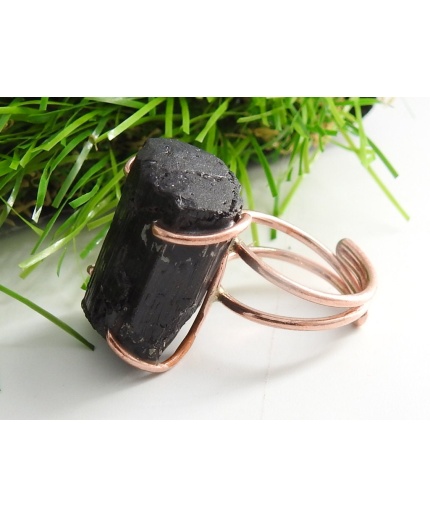 Black Tourmaline Natural Crystal Rough Rings,Wire Wrapping,Copper,Adjustable,Wire-Wrapped,Minerals Stone,One Of A Kind 20-22MM Long CJ-1 | Save 33% - Rajasthan Living 3