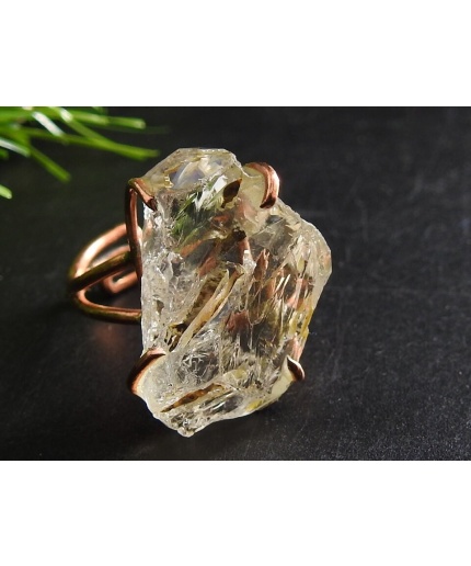 Herkimer Diamond Natural Crystal Rough Ring,Wire Wrapping,Copper,Adjustable,Wire-Wrapped,Minerals Stone,One Of A Kind 20-22MM Long CJ-1 | Save 33% - Rajasthan Living 3