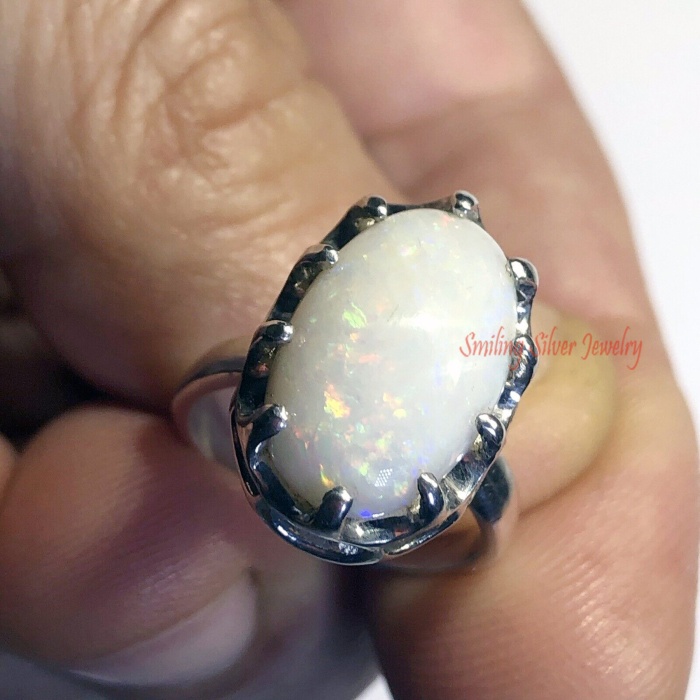 4.02 Carat Natural Australian White Opal Ring, Natural White Fire Opal – Australia 925 Sterling Silver Ring | Save 33% - Rajasthan Living 8