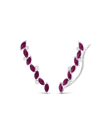 Rhodolite Garnet 14K Ear Climbers, Dainty Gold Climber Earrings For Women, January Birthstone Jewelry, Everyday Gemstone Earring For Her | Save 33% - Rajasthan Living