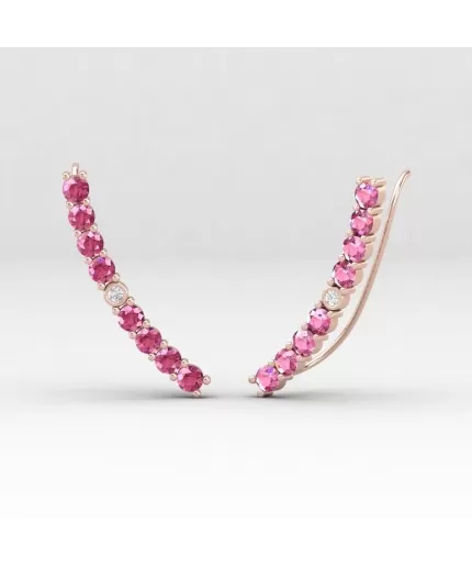 Natural Pink Spinel 14K Climber Earrings, Dainty Gold Stud Earring For Her, Everyday Gemstone Earrings For Women, August Birthstone Earrings | Save 33% - Rajasthan Living