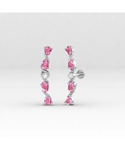 Pink Spinel Climber Earrings, 14K Dainty Spinel Earrings, Handmade Jewelry, Gift For Her, Anniversary Gift, Gemstone Jewelry, Party Jewelry | Save 33% - Rajasthan Living
