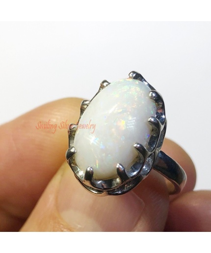 4.02 Carat Natural Australian White Opal Ring, Natural White Fire Opal – Australia 925 Sterling Silver Ring | Save 33% - Rajasthan Living