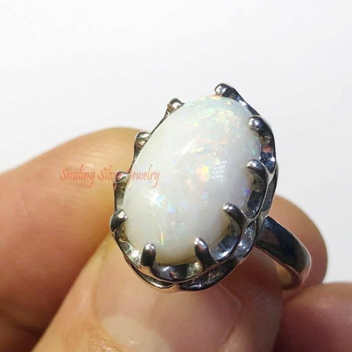4.02 Carat Natural Australian White Opal Ring, Natural White Fire Opal – Australia 925 Sterling Silver Ring | Save 33% - Rajasthan Living 5