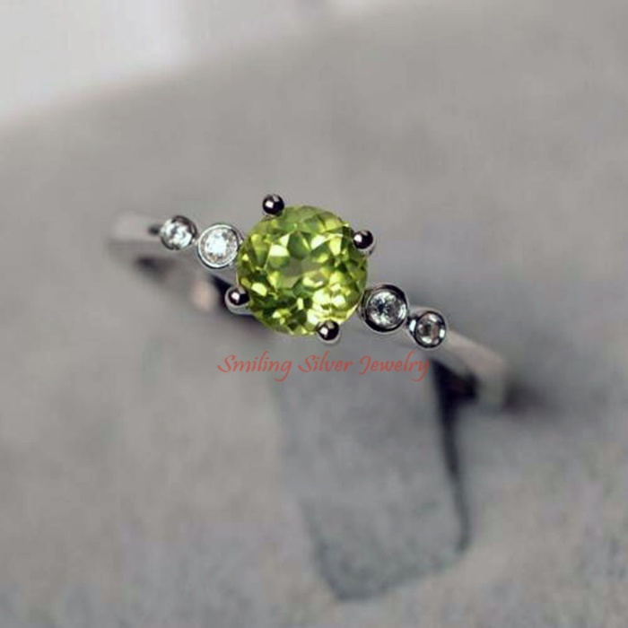 2 Carat Round Cut Green Peridot Engagement Ring 5 Stone Solitaire 14k WhiteGold Over | Save 33% - Rajasthan Living 5