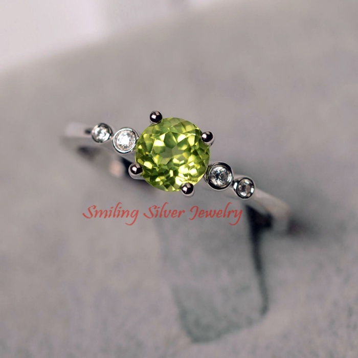 2 Carat Round Cut Green Peridot Engagement Ring 5 Stone Solitaire 14k WhiteGold Over | Save 33% - Rajasthan Living 7