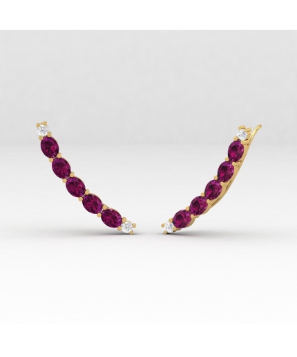 Dainty Rhodolite Garnet 14K Ear Climbers, Everyday Gemstone Earring For Her, Gold Stud Earrings For Women, January Birthstone Jewelry | Save 33% - Rajasthan Living