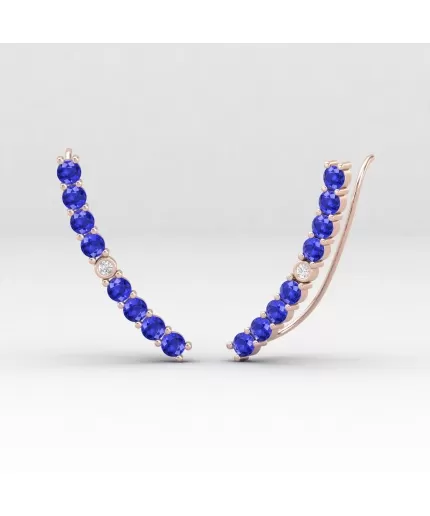 14K Dainty Natural Tanzanite Climber Earrings, Gold Stud Earrings For Her, Everyday Gemstone Earring For Women, December Birthstone Earrings | Save 33% - Rajasthan Living