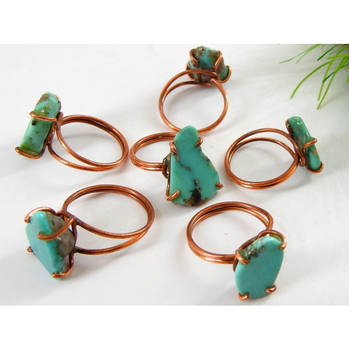 Arizona Turquoise Wire Wrapping Rings,Rough,Slice,Slab,Polished,Copper Jewelry,Adjustable,One Of A Kind,Wholesale Price,15-20MM Long CJ-1 | Save 33% - Rajasthan Living 11