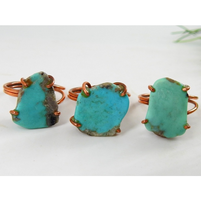 Arizona Turquoise Wire Wrapping Rings,Rough,Slice,Slab,Polished,Copper Jewelry,Adjustable,One Of A Kind,Wholesale Price,15-20MM Long CJ-1 | Save 33% - Rajasthan Living 8