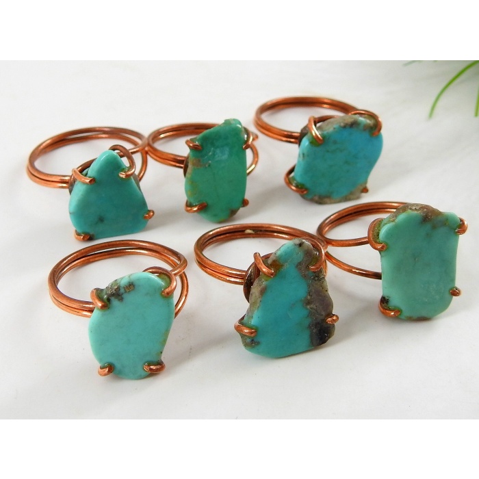 Arizona Turquoise Wire Wrapping Rings,Rough,Slice,Slab,Polished,Copper Jewelry,Adjustable,One Of A Kind,Wholesale Price,15-20MM Long CJ-1 | Save 33% - Rajasthan Living 5