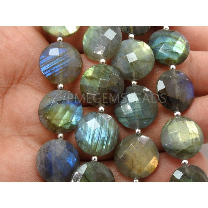 Labradorite Coin/Faceted/Button/Wheel Shape/Multi Fire/Gemstone/Handmade Bead/Loose Stone/10Piece 15-14MM Round Approx/PME(B12) | Save 33% - Rajasthan Living 6