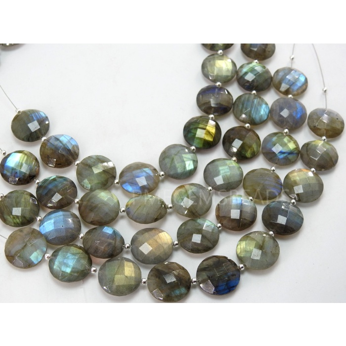 Labradorite Coin/Faceted/Button/Wheel Shape/Multi Fire/Gemstone/Handmade Bead/Loose Stone/10Piece 15-14MM Round Approx/PME(B12) | Save 33% - Rajasthan Living 10