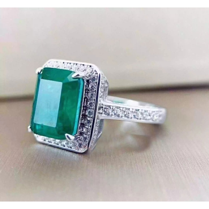 3.40 Carat Emerald Cut Green Emerald Halo Engagement Ring for Men/Woman | Save 33% - Rajasthan Living 5