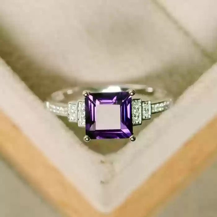 14k White Gold Plated Amethyst Solitaire Ring, Birthstone Ring, Wedding Ring 925 Sterling Silver Ring for women | Save 33% - Rajasthan Living 5