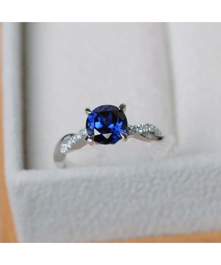 3.20 Ct Blue Sapphire Round Cut Engagement Wedding Twist Ring 14K White Gold Over Blue Gemstone Ring Sterling Silver Ring Engagement Ring | Save 33% - Rajasthan Living 7