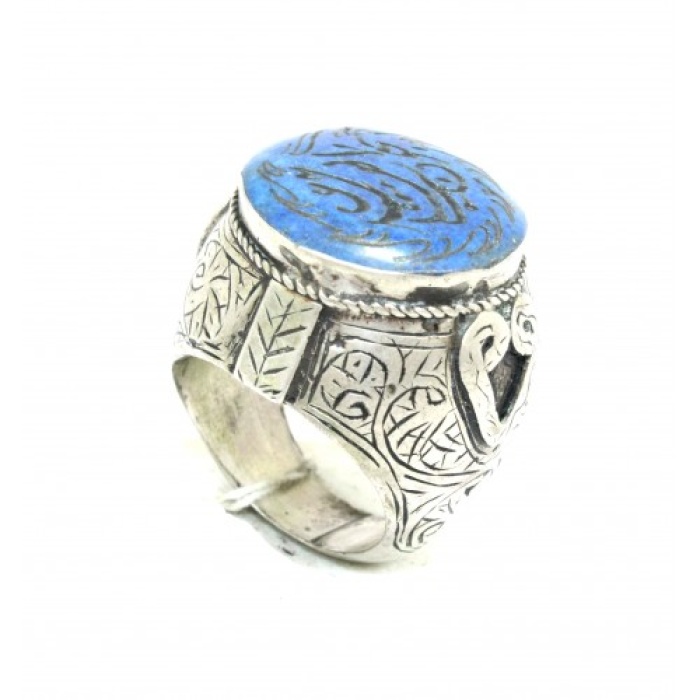 Afghani Ring Handmade 925 Sterling Silver Natural Lapiz Wax Inside | Save 33% - Rajasthan Living 5